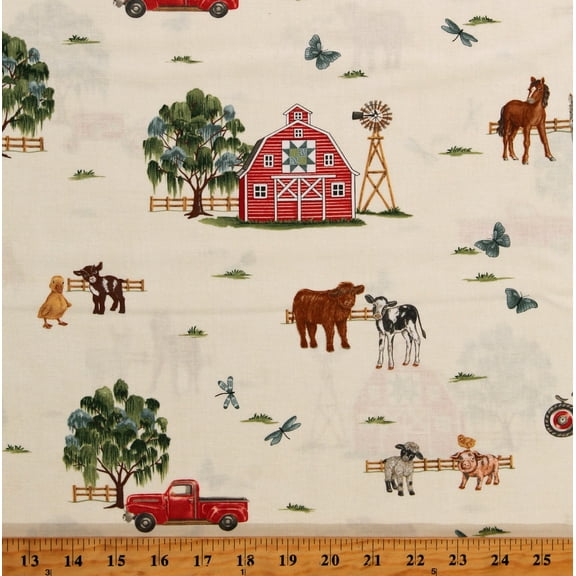 Cotton Willows Farm Deb Strain Farm Animals Scenic Landscape Nature Cloud Cotton Fabric Print by the Yard (56100-11)