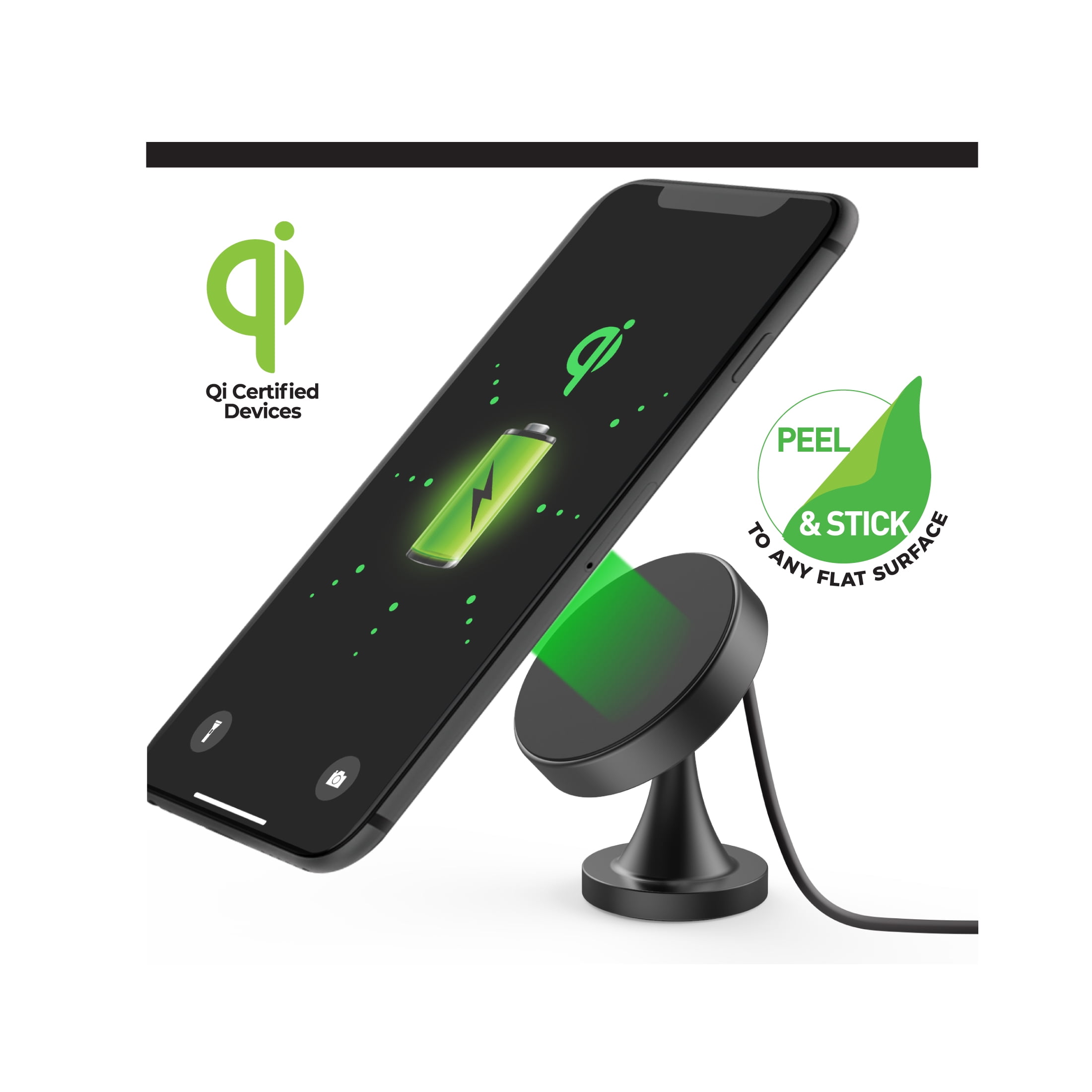 Premier Wireless Charger Car Dashboard Phone Mount with Magnetic Nano Suction For iPhone, Samsung