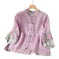 thumbnail image 2 of Embroidered Tops For Women Womens Linen Tops Cotton Boho Tops Flowy Tops For Women Peasant Blouse Womens Gauze Tops Summer Blouses For Women Gauze Shirts Beach Vacation Tshirts Purple2 L, 2 of 4