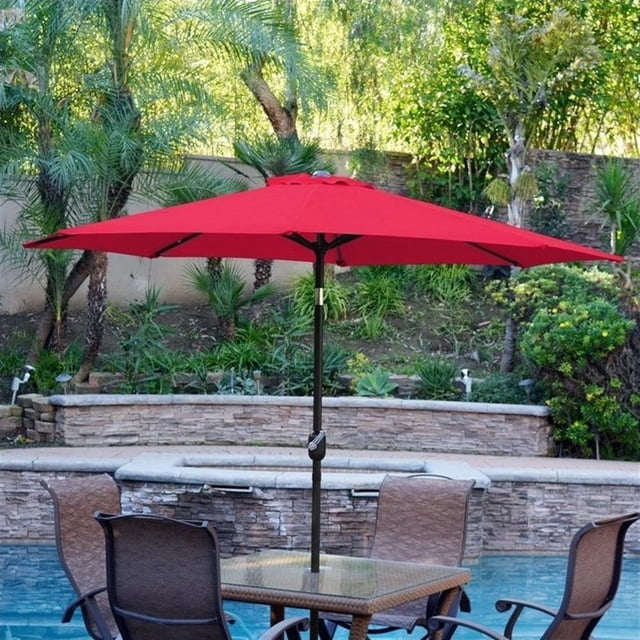 Jeco Parasol de Marché pour Patio en Aluminium de 9 Pi, Inclinable avec Manivelle, Rouge