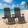 thumbnail image 7 of 2-Pack Zero Gravity Lounge Chairs, Folding Adjustable Recliners with Pillow & Cup Holder for Outdoor Patio, Pool, Beach, Black, 7 of 7