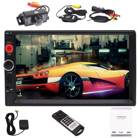 Wireless Rear View Camera Double DIN 2DIN Car Stereo GPS Navigation Bluetooth Capacitive Touch Screen 7 Inch USB AUX TF Card FM Radio HD 1080P Video EQ Wallpaper Screen Mirror