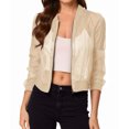 thumbnail image 3 of Women's Crop Mesh Sheer Bomber Jackets Lightweight Long Sleeve Zip Up Jacket Outwear, 3 of 5