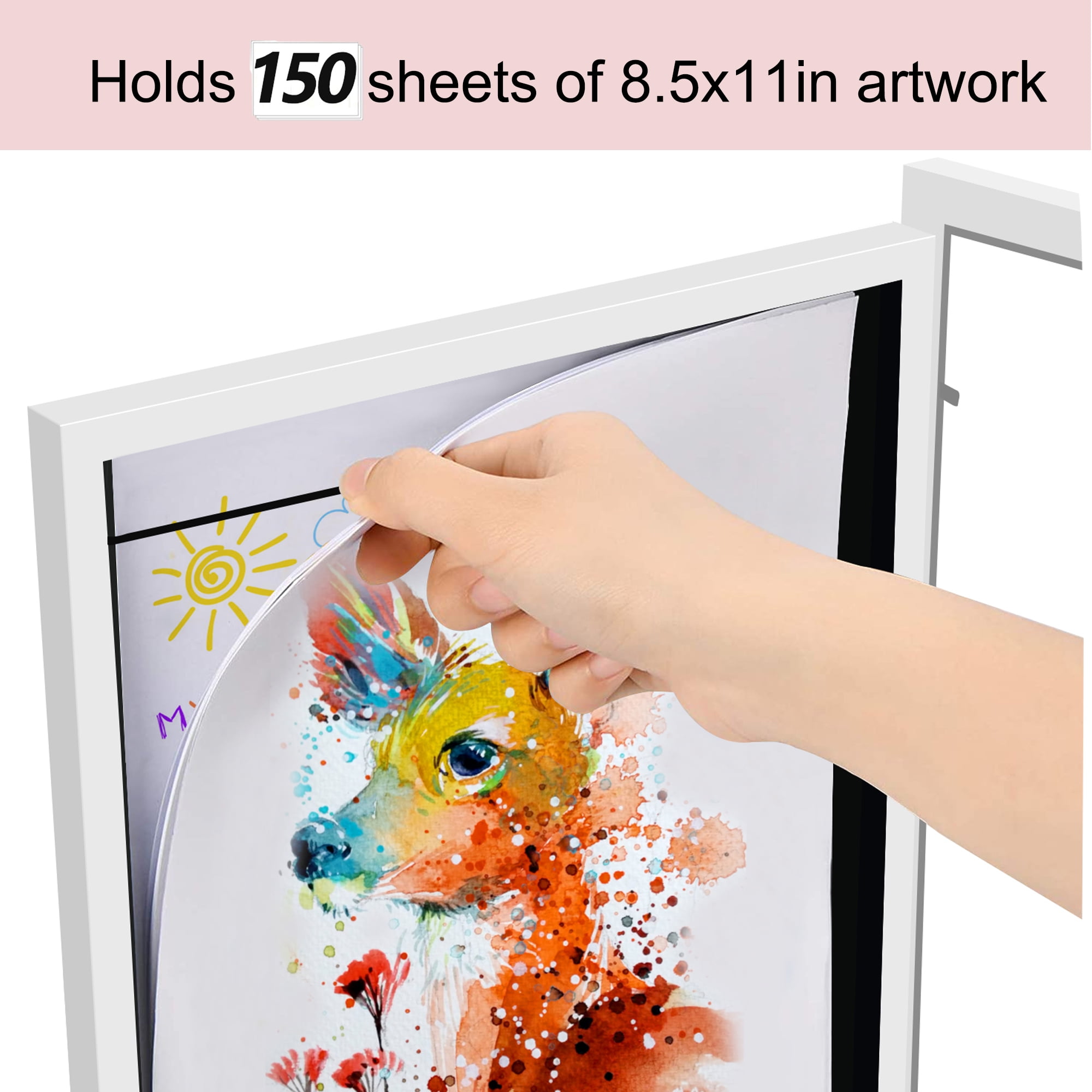 Kids Art Frames Front Opening Changeable Sets of 2 White 8.5X11" Artwork Frames for Kids Drawings Storage Frames Children Art Projects Schoolwork Crafts Hanging Art Displays