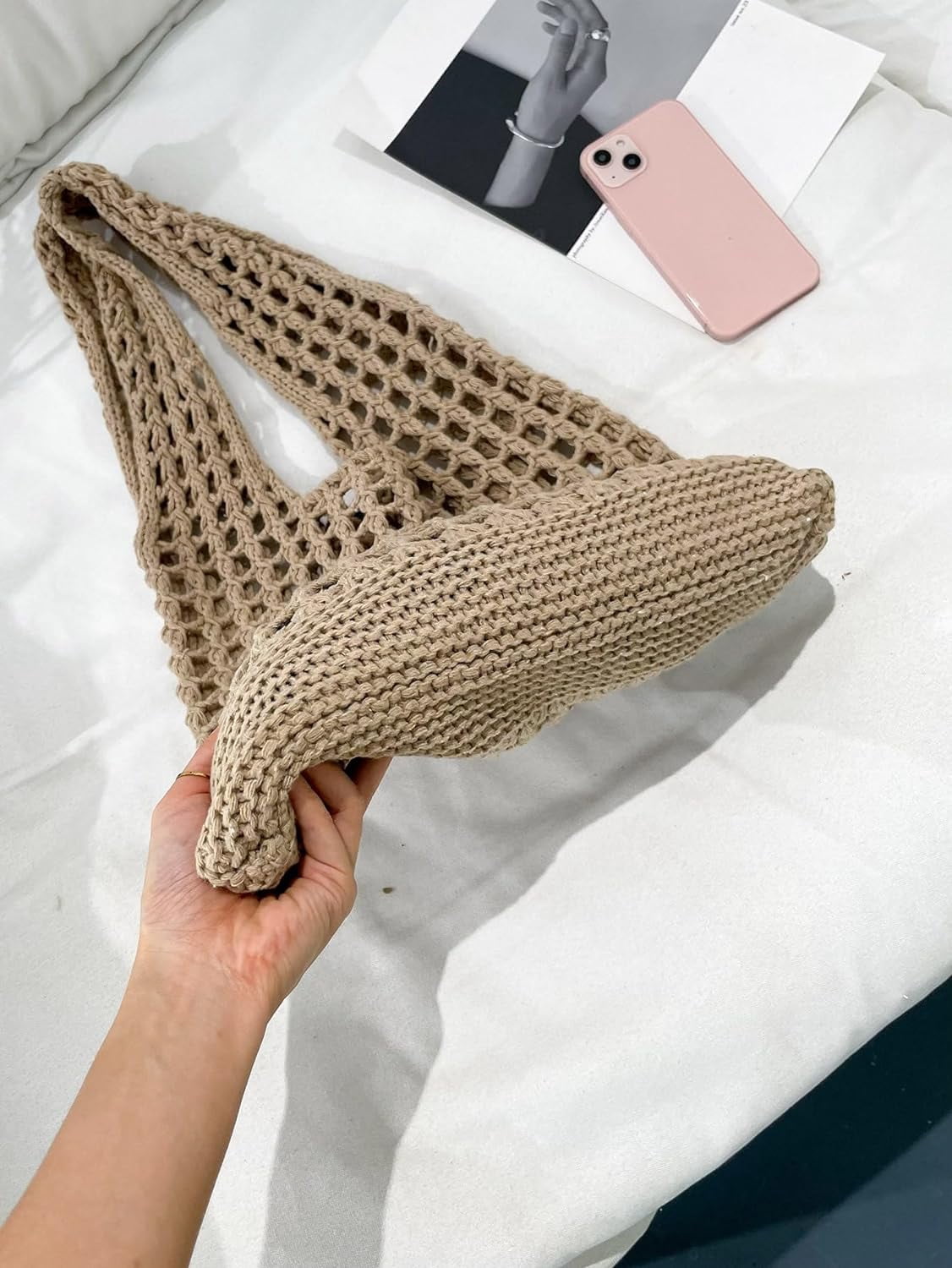 Women's Hollow Out Knit Tote Handbags Crochet Shoulder Bag