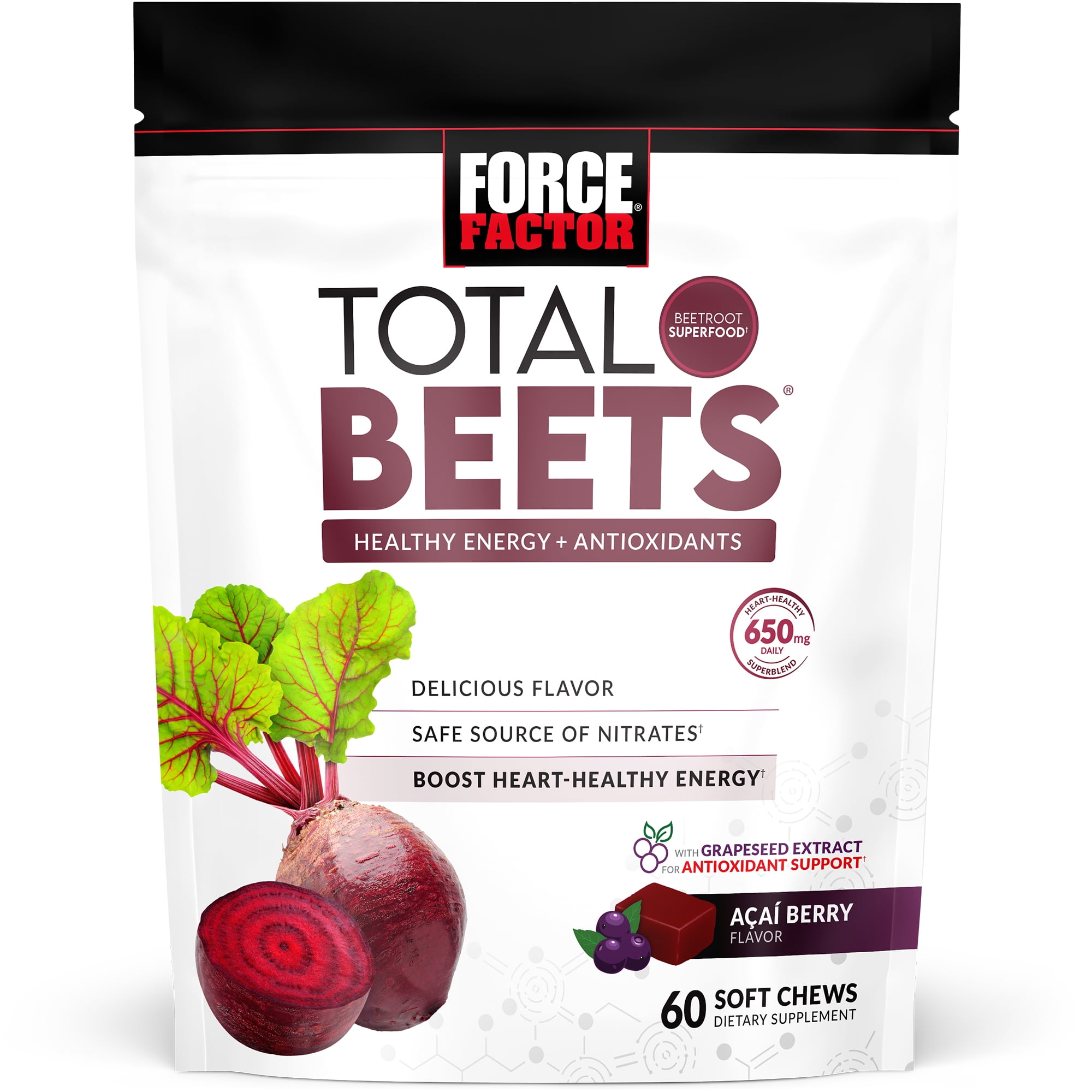 Force Factor Total Beets Soft Chews with Beetroot Supplement, 60 Chews