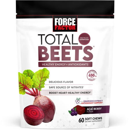 Force Factor Total Beets Soft Chews with Beetroot Supplement, 60...