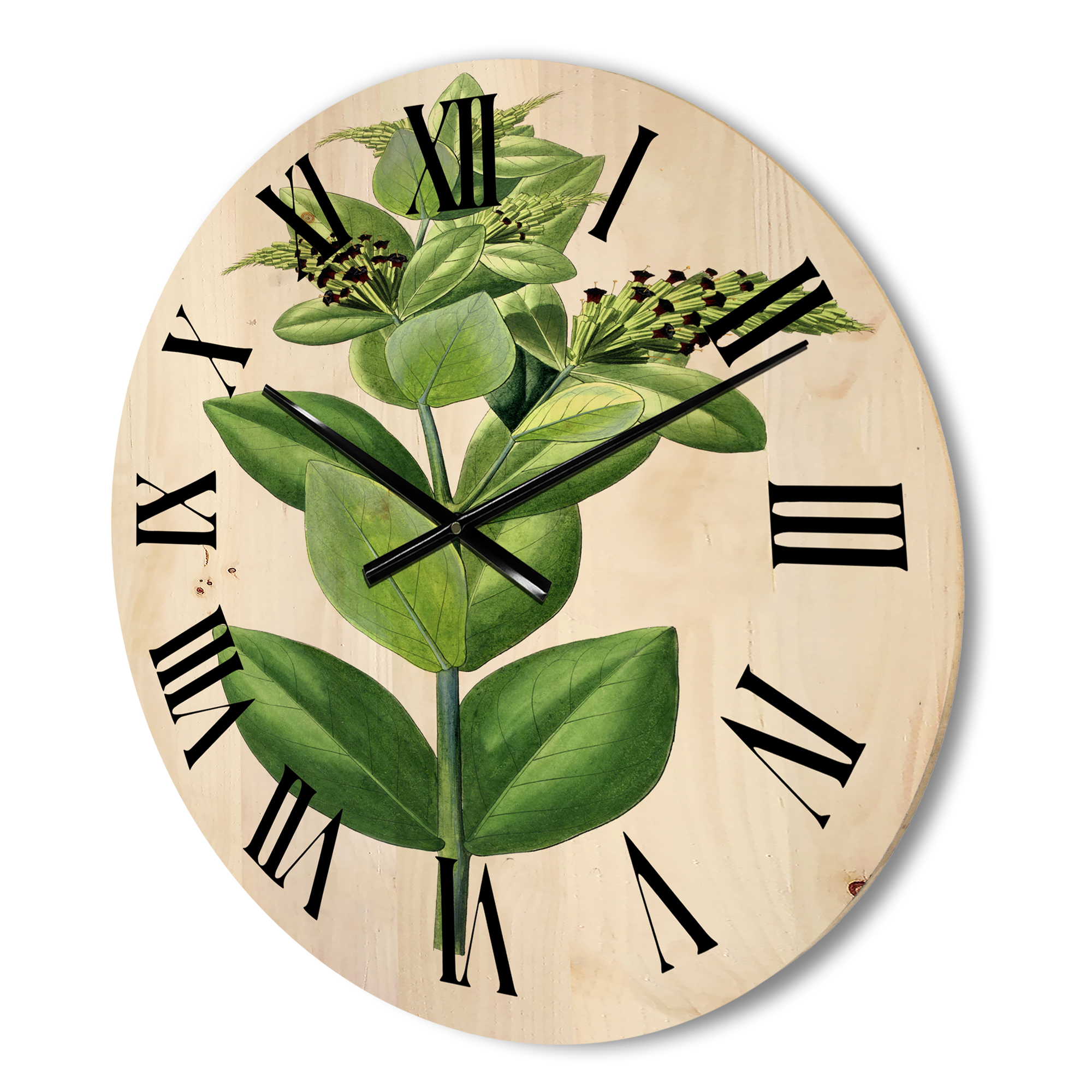 Designart 'Ancient Green Leaves Plants VI' Traditional Wood Wall Clock