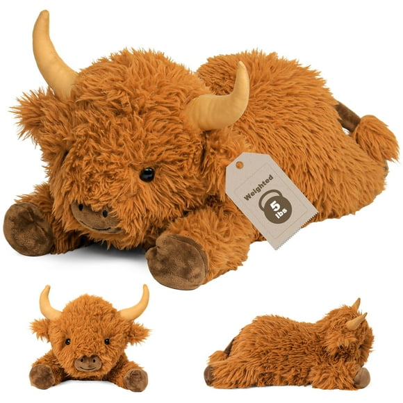 Wepop 5lbs Highland Cow Weighted Stuffed Animals, 22in Giant Highland Cow Gift Plush Toy,Adorable Stuffed Animal for Kids and Adults Highland Cattle