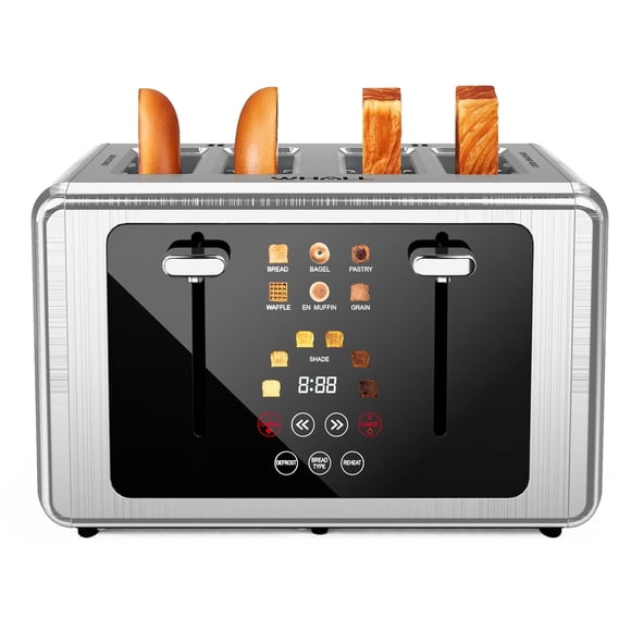 Whall 4-Slice Smart Toaster with Touchscreen & Extra-Wide Slots, Dual Independent Control, 6 Browning Levels & 6 Bread Types, Memory Function,Countdo