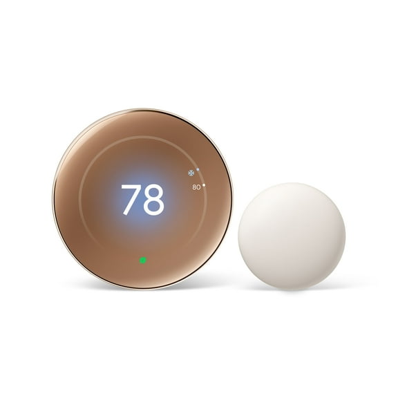 Open Box Google Nest Learning Thermostat (4th Gen) with Nest Temperature Sensor (2nd Gen) - Energy-Saving Smart Thermostat with Smart Schedule - Monitors Heating and Cooling System - Polished Gold