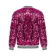 thumbnail image 5 of Aiihoo Kids Sparkly Sequin Bomber Flight Jacket Baseball Jackets Hip-hop Modern Dance Coat Tops Hot Pink 8, 5 of 6