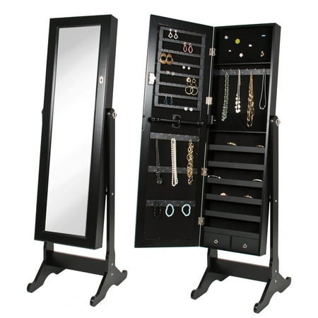 Mirrored Jewelry Cabinet Armoire w/ Stand Rings, Necklaces,