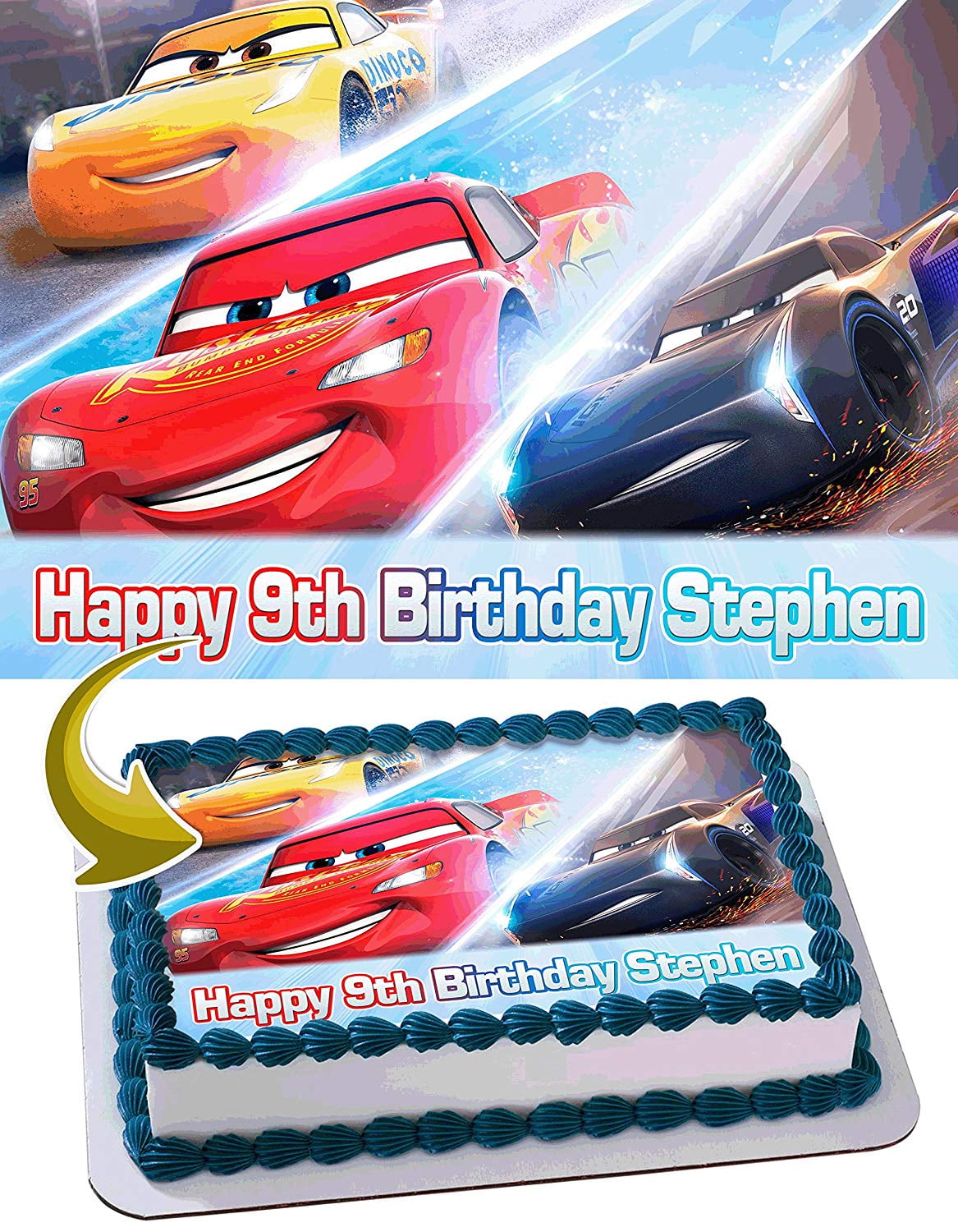 INKUTEN Cars 3 Disney Pixar Edible Cake Image Topper Personalized Picture 1/4 Sheet (8"x10.5")