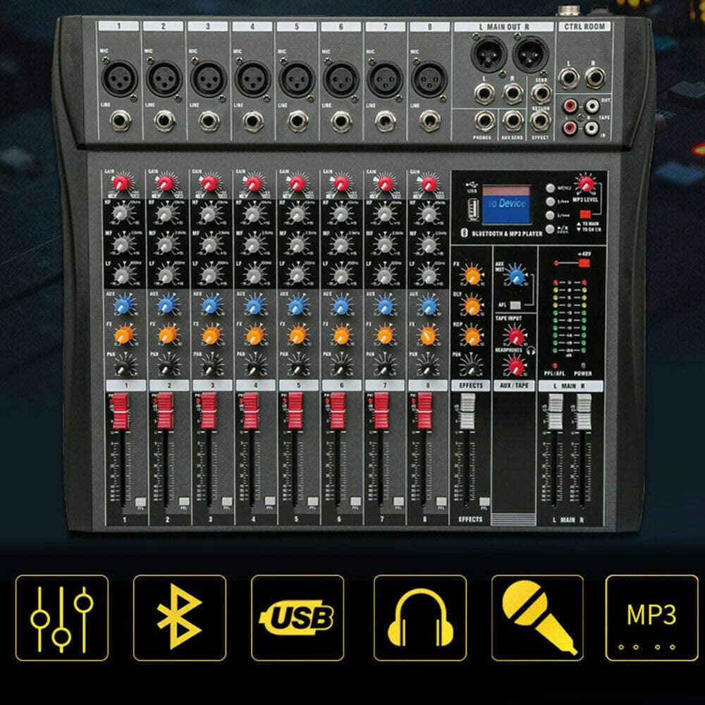 Miumaeov Professional 8 Channels USB Bluetooth Line Live Mixing Studio Audio Sound Mixer