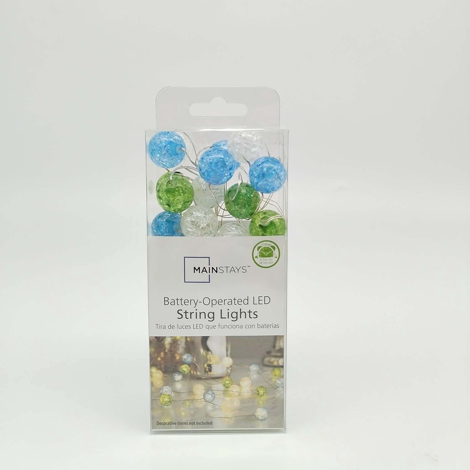 Mainstays 5ft Cracked Ball Indoor LED Fairy String Lights with Battery Operated Automatic Timer - 15 LED Lights