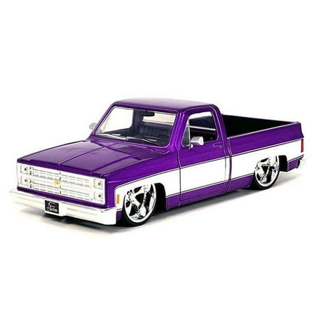 1985 Chevrolet C-10 Truck Purple Metallic and White with Lorenzo Wheels "Just Trucks" Series 1/24 Die Cast Model Car by Jada