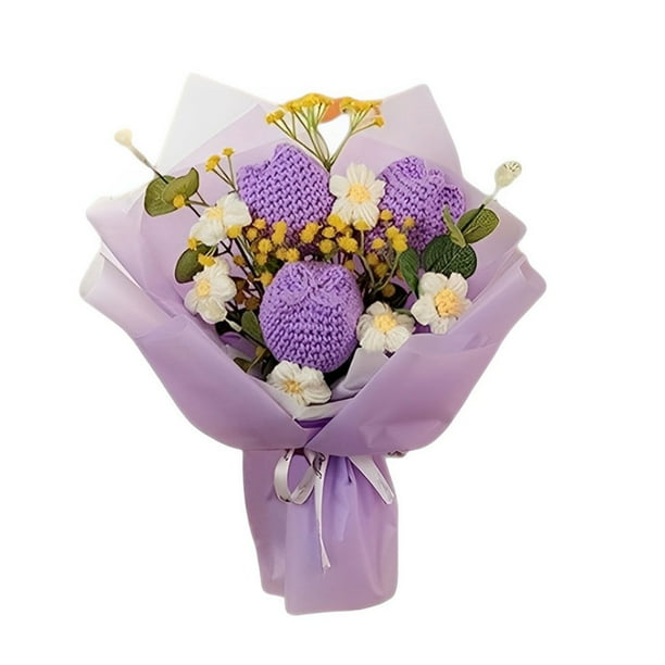 Kearding Flores eternas Impresionantes ramos tejidos a mano que duran para siempre La forma de la flor especialmente diseñada es moderna y Artesanía Ramo de hilo morado