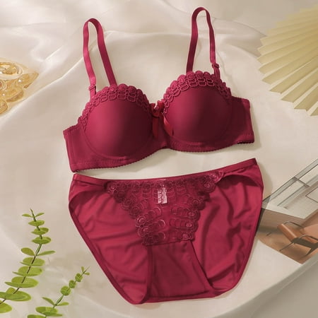 XWSHYW Sleepwear for Women Fashion Solid Color Lace Bra and Panty Sets Sexy Crew Neck Mesh Sleepwear Flash Sales for Today