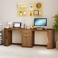 thumbnail image 5 of Two Person Computer Desk, Home Office Desk with Storage Drawers, Walnut, 5 of 10