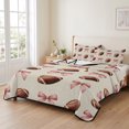 thumbnail image 2 of Queen Quilt Set 90''x96'', Pink Bow Football Lightweight Summer Bedspread Coverlet Set with 2 Pillow Shams, Modern Game Balls Retro Burlap Breathable All Season Quilt Bedding for Bedroom/Guest Room, 2 of 9