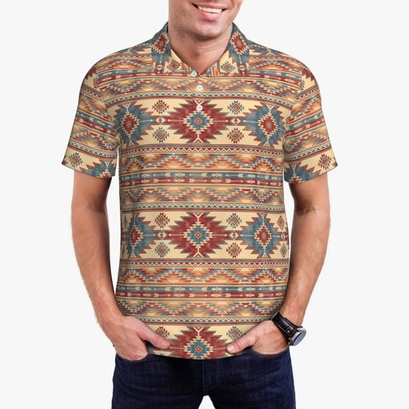 Saiise Traditional Tribal Aztec Print Mens Golf Shirt Moisture Wicking Quick-Dry Print Performance Polo Shirts for Men-Small