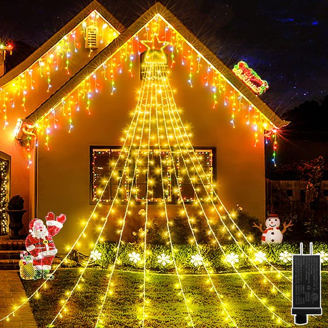 AMERTEER Outdoor Christmas Decorations 344 LED Star Lights Easy Installation & Waterproof Christmas Lights 8 Modes Christmas Tree Lights for Xmas Tree Home Wedding Thanksgiving Party Holi
