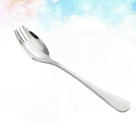 Stainless Steel Sporks Salad Forks Spoon Fruit Appetizer Dessert Spoons Salad Tongs Servers Flatware Kitchen Utensils for Spaghetti Silver
