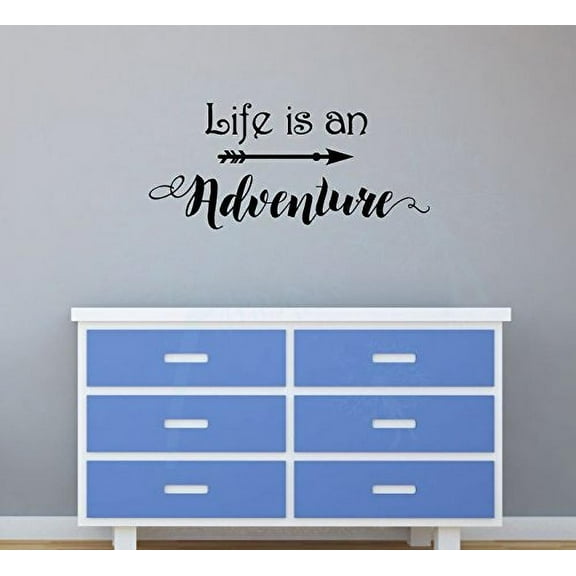 Life Is An Adventure Cursive Vinyl Decals Wall Decor Stickers, Black,23x10-Inch