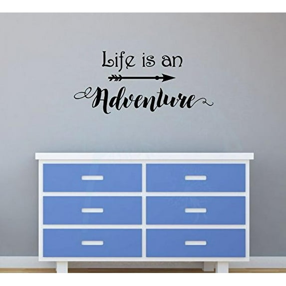 Life Is An Adventure Cursive Vinyl Decals Wall Decor Stickers, Black,23x10-Inch
