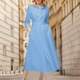 thumbnail image 4 of Efsteb Womens Long Sleeve Dresses Solid Color Belted Pleated Pocket Work Dress Cocktail Dresses with Pockets (Blue,XL), 4 of 9