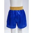 thumbnail image 5 of Hansber Kids Boys Sequin Applique Shiny Letter Printed Boxer Kickboxing Training Shorts Side Split Satin Hot Pants Blue 14, 5 of 9