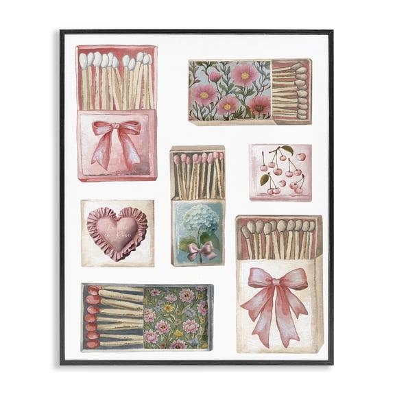 Stupell Industries Vintage Feminine Matchbooks Black Framed Giclee Art, design by Elizabeth Medley