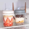 thumbnail image 1 of Taza de avena durante la noche, taza de desayuno de 350 ml con cuchara, frasco de vidrio portátil para ensalada, taza de yogur, compartimento sellado, 1 of 4