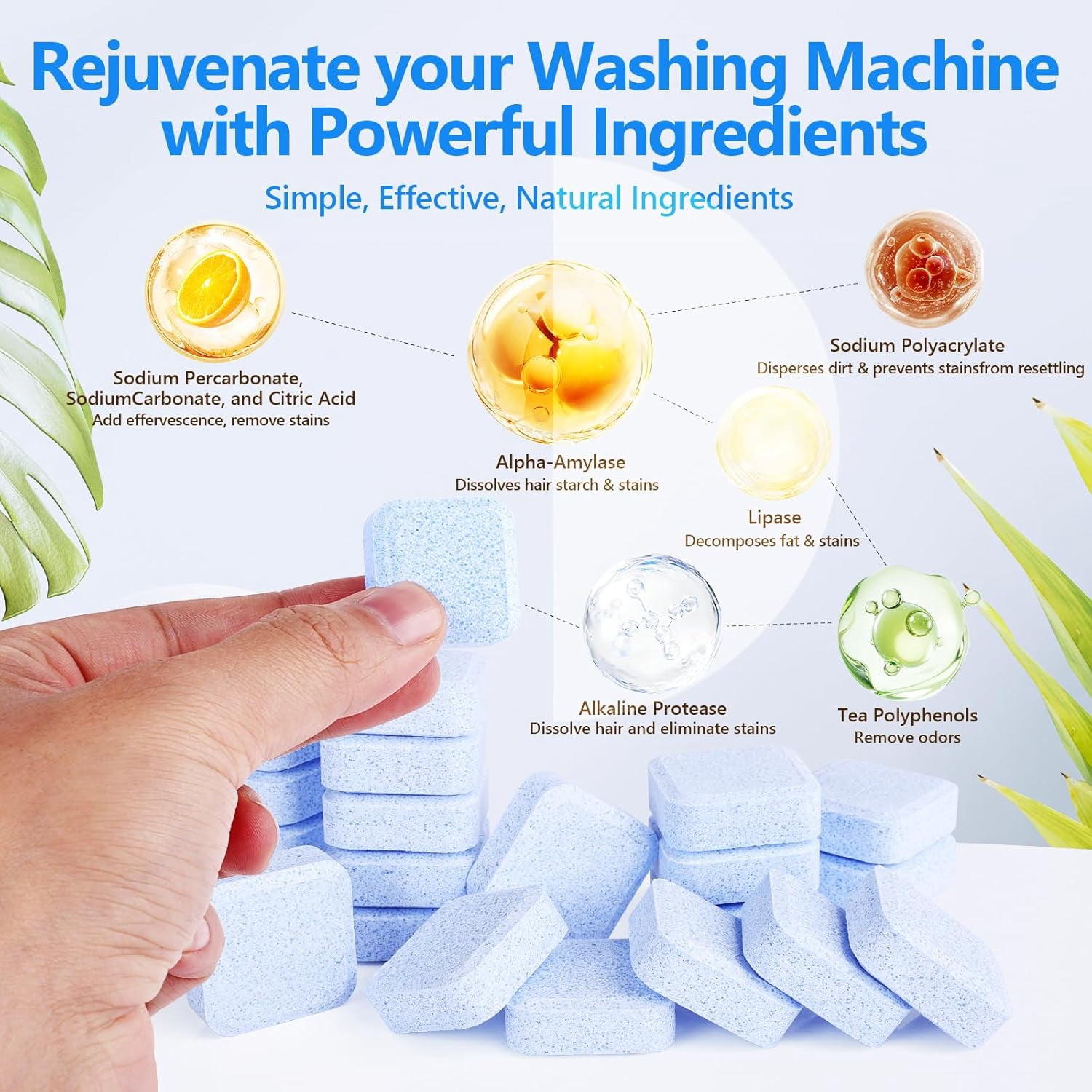 36 Pack Washing Machine Cleaner Tablets For Pet Owners,Washer Machine Cleaner Remove Stubborn Pet Hair, Eliminates Smells,Compatible with HE, Top & Front Load Washer
