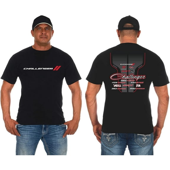 JH Design Men's Dodge Challenger T-Shirt Short Sleeve Black Crew Neck Shirt