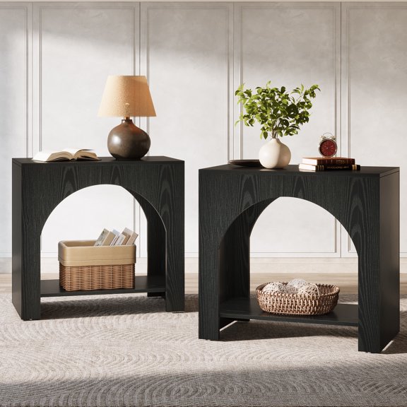 Tribesigns Nightstand with Storage, Large Bedside Table for Bedroom, Farmhouse Night Stand with Wooden Base, Wooden Side End Table for Bedroom, Accent Furniture, Easy Assembly (Set of 2, Black)