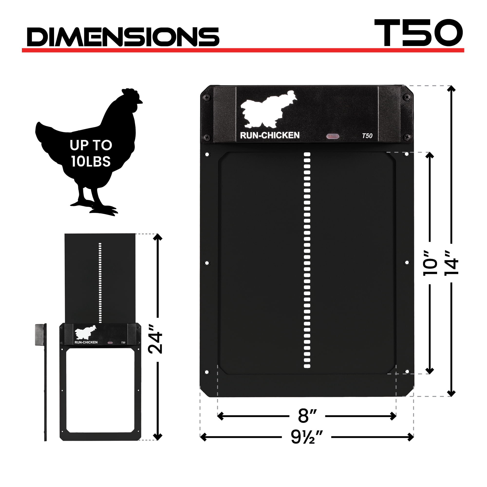 RUN-CHICKEN Door T50 (Onyx) - Automatic Chicken Coop Door Opener with Timer