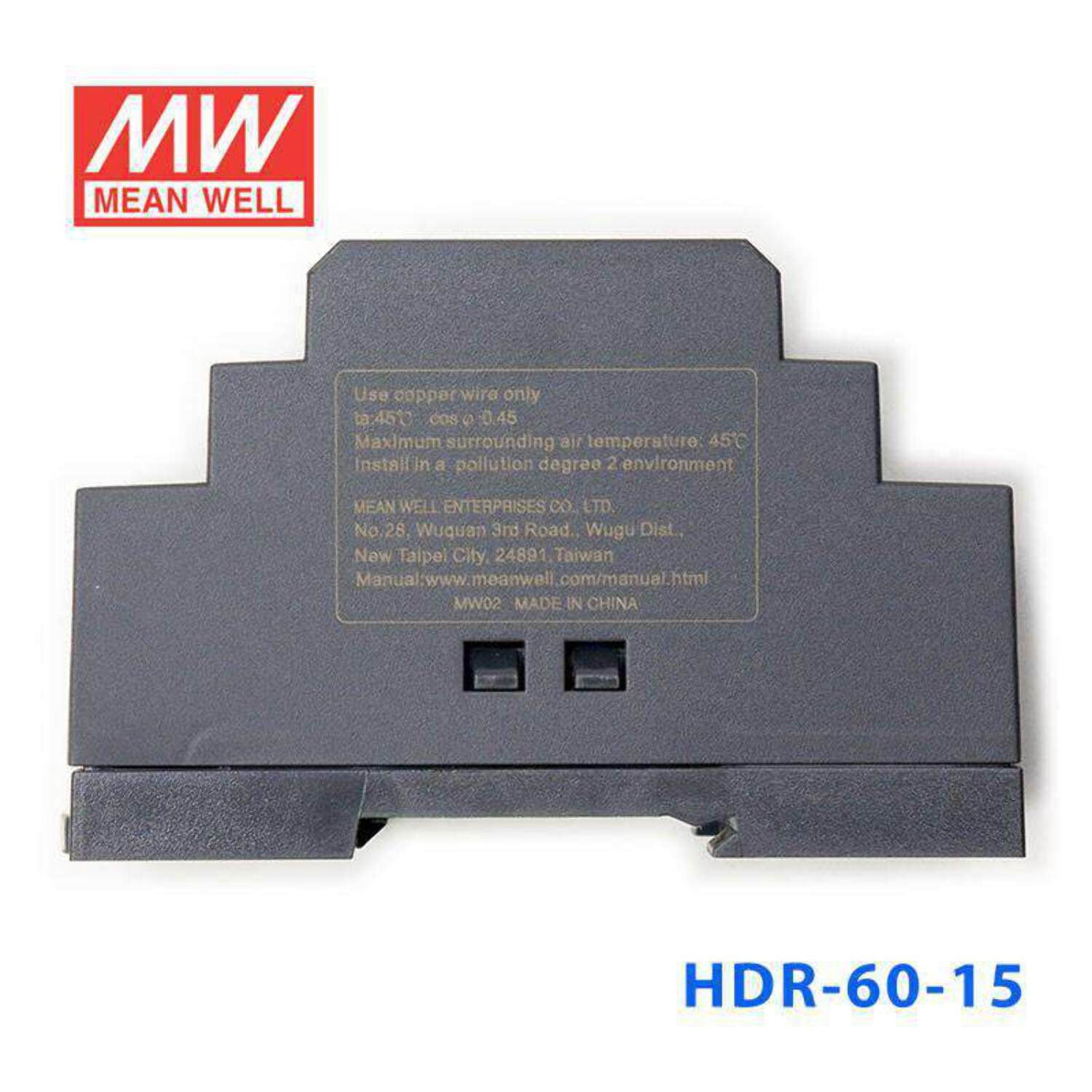Mean Well HDR-60-15 Ultra Slim Step Shape Power Supply 60W 15V - DIN Rail