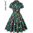 thumbnail image 2 of 2024 Robe Vintage d'Été pour Femmes à Imprimé Perroquet et Oiseau, Décontractée, Verte, Rétro, Pin-Up, Pin-Up, Robe de Fête Rockabilly Années 50 60, Robe Soleil Évasée, 2 of 7