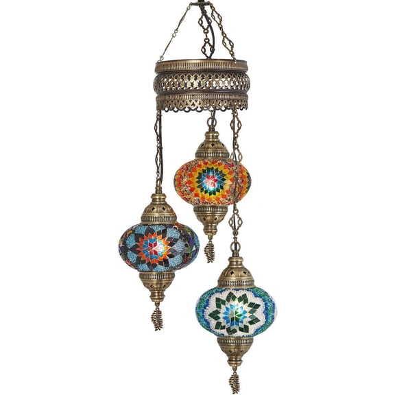 Customizable Turkish Moroccan Mosaic Hardwired Chandelier Light, 3 Big Globes (Hardwired)