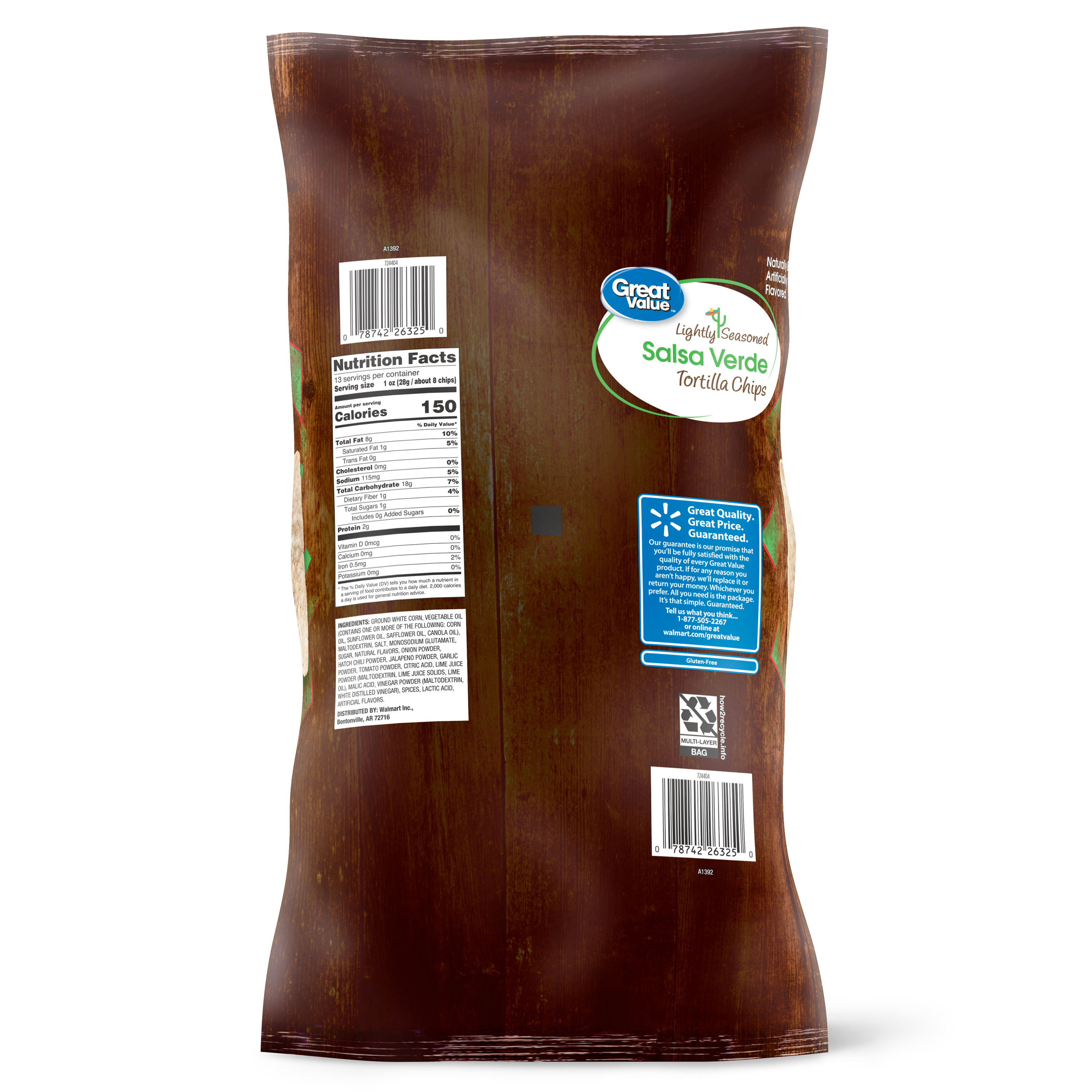 Great Value Salsa Verde Seasoned Tortilla Chips, 13 oz Bag