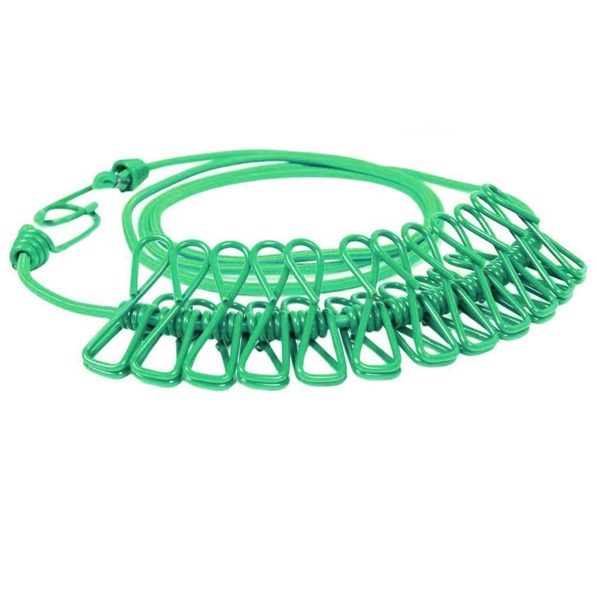 2 Pcs Portable Travel Outdoor Indoor Clothesline Windproof Stretchable Elastic Rope with Clips (Green)