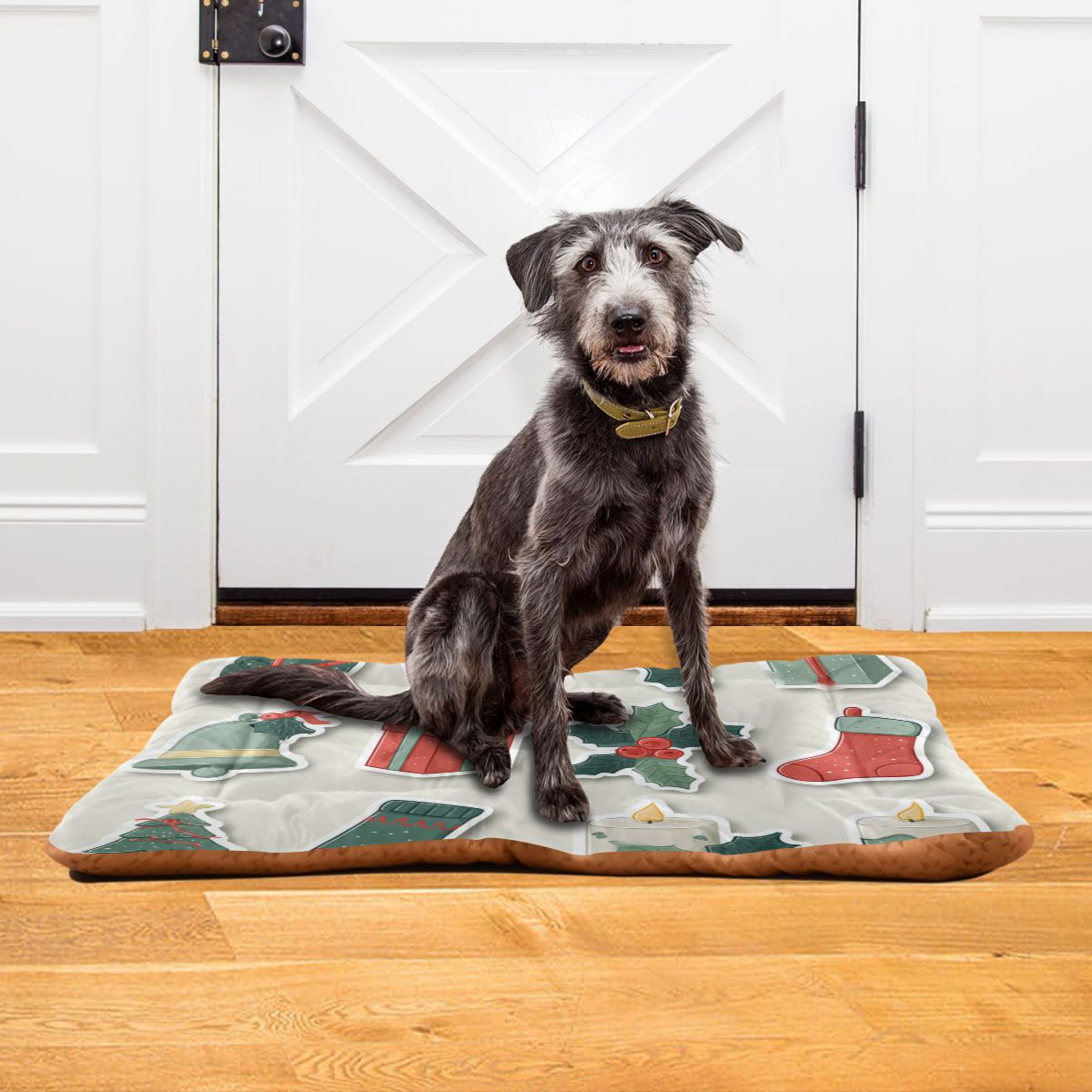 Cozy Mat Pet Bed Indoor Outdoor Warm Soft For Cat Dog Puppy(S/M) Holly Leaves and Berries