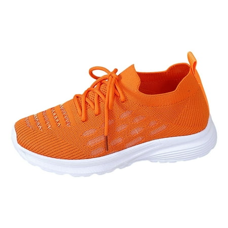

ZAROYEAX Fashion Spring and Summer Women Sports Shoes Flat Bottom Lightweight Fly Woven Mesh Breathable Embroidered Stripes Lace Up Comfortable