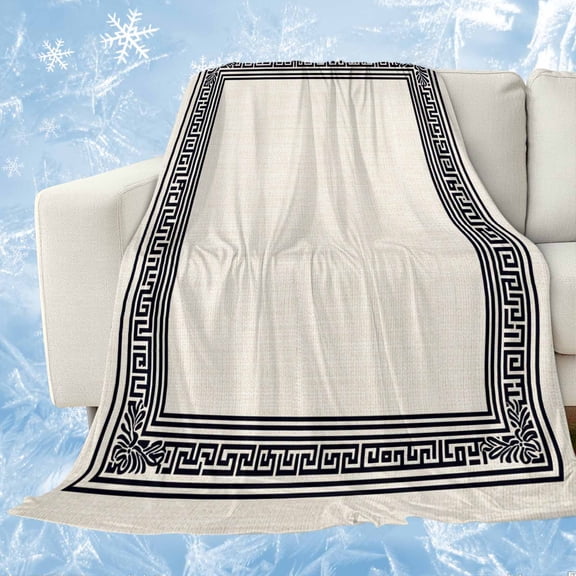 Black Cream Greek Key Cooling Blanket,Lightweight Breathable Summer Throw Blanket with Double Sided Cold Effect,Geometric Greece Ancient Rustic Picnic Blankets Bed Sheet for Hot Sleepers 60"x80"