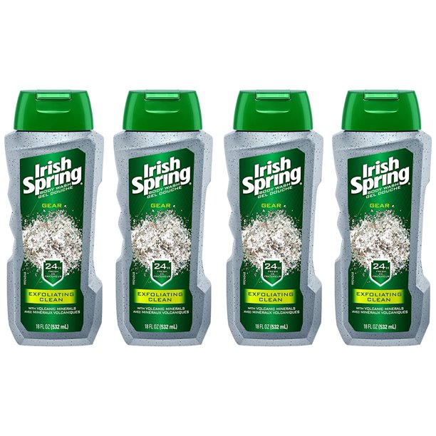 Irish Spring Gear Men's Body Wash, Exfoliating Clean with Volcanic