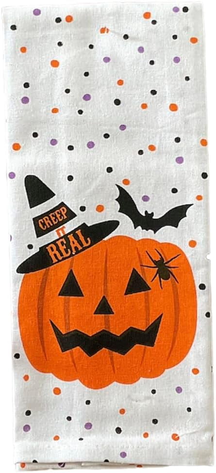 Halloween Fall Kitchen Tea Towels | 100% Cotton | Measures 15 x 25 | Set of 6 Towels Skulls, Witch, Mummy, Pumpkin, Skeleton