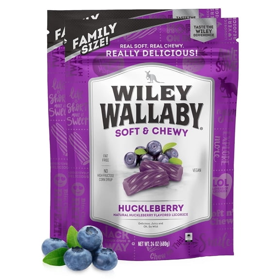 Wiley Wallaby Licorice 24 Ounce Classic Gourmet Soft & Chewy Australian Huckleberry Licorice Candy Twists, 2 Pack