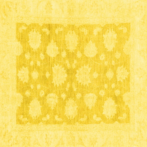 Ahgly Company Machine Washable Indoor Square Oriental Yellow Traditional Area Rugs, 3' Square